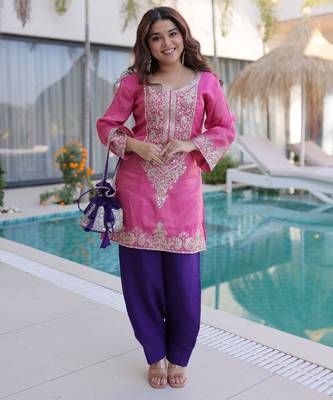 pink viscose festive top and bottom 1