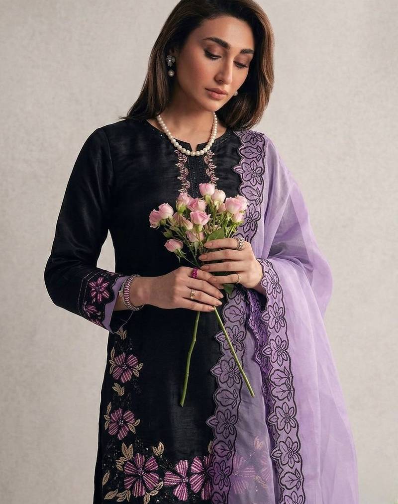 black roman silk festive kurta set