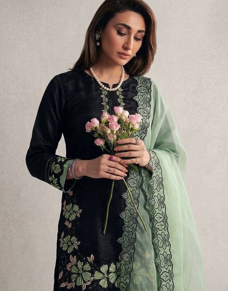 black roman silk festive kurta set
