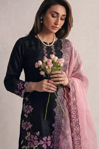 black roman silk festive kurta set
