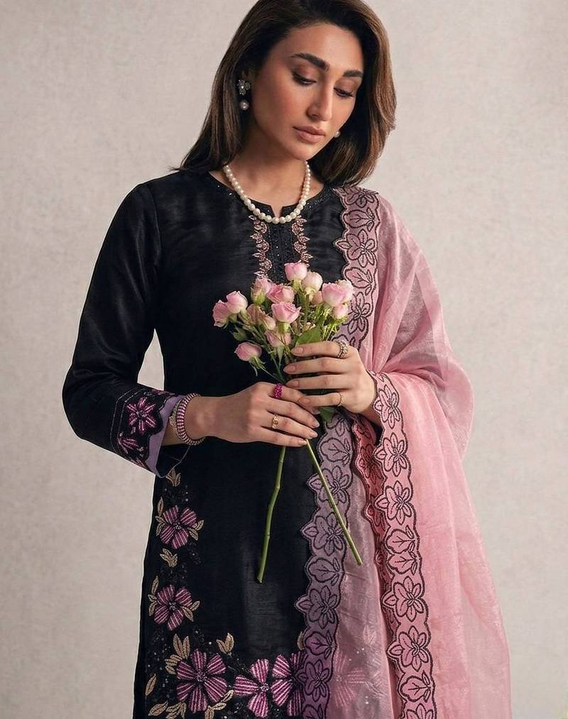 black roman silk festive kurta set