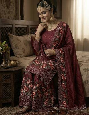 maroon silk festive kurta set 2