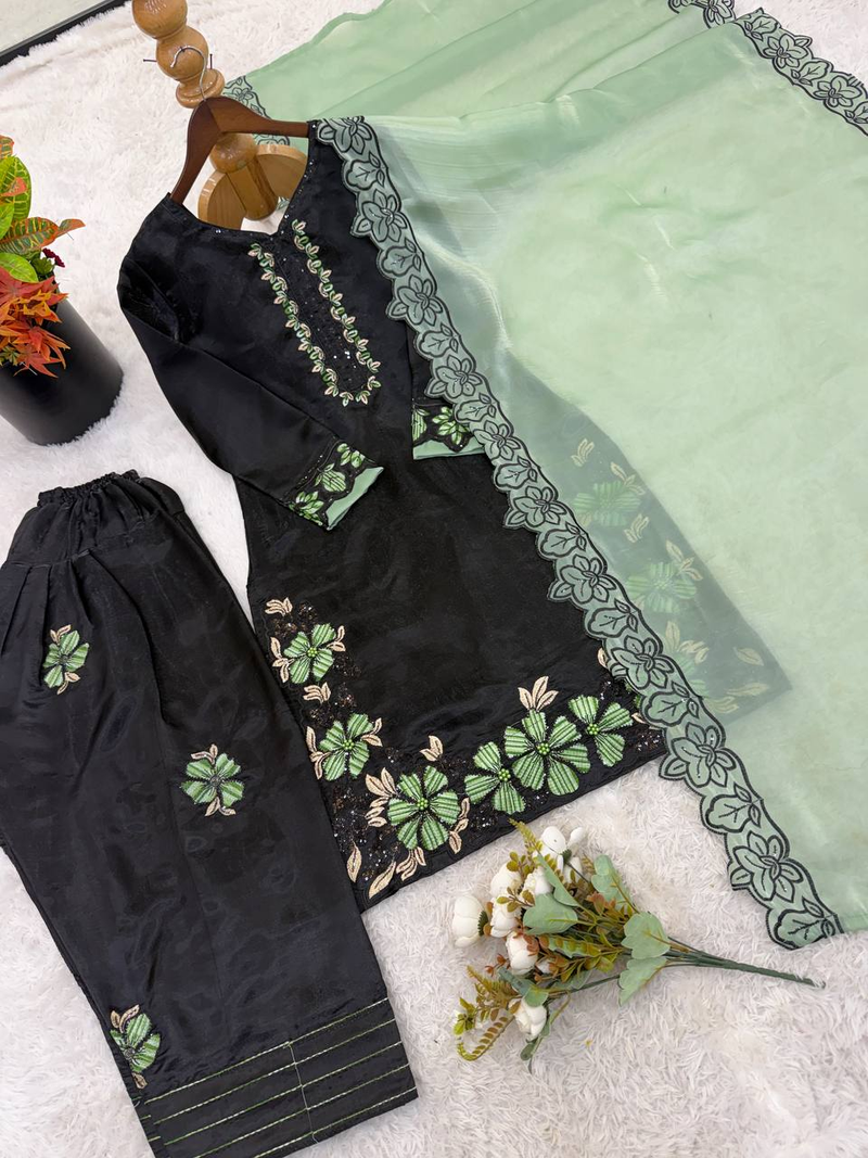 black roman silk festive kurta set