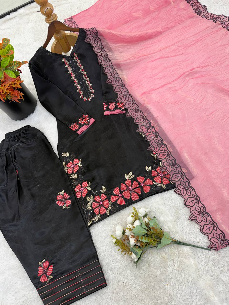 black roman silk festive kurta set