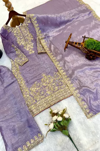 lavender silk festive kurta set