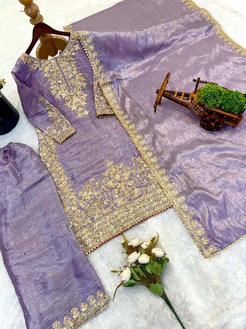 lavender silk festive kurta set