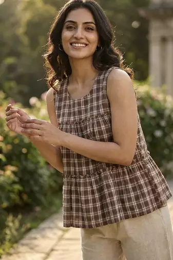 brown linen festive top and bottom