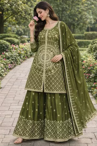 mehendi chinon festive kurta set