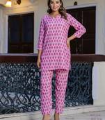 pink blended cotton festive top and bottom