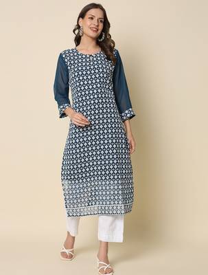 teal georgette festive wear long kurti 1