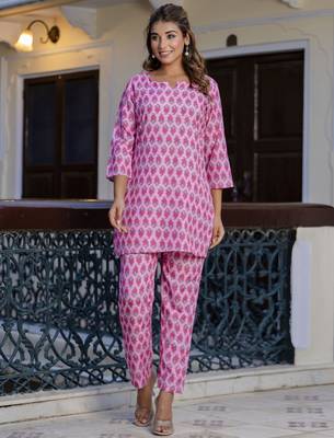 pink blended cotton festive top and bottom 2