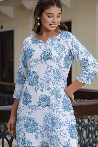 sky-blue blended cotton festive top and bottom