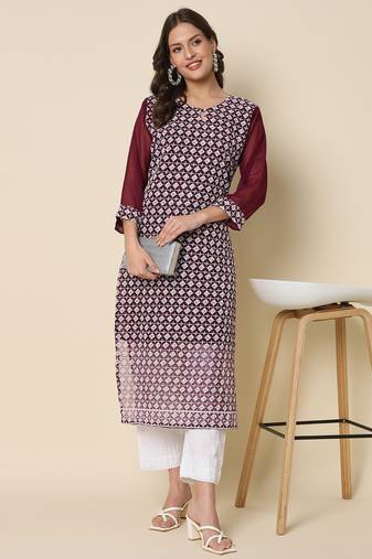 purple georgette festive wear long kurti