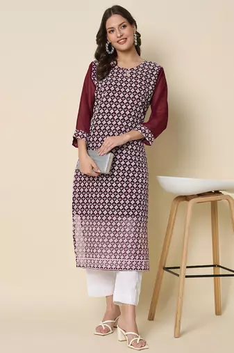 purple georgette festive wear long kurti