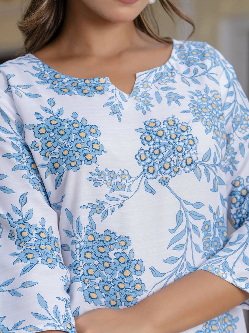 sky-blue blended cotton festive top and bottom