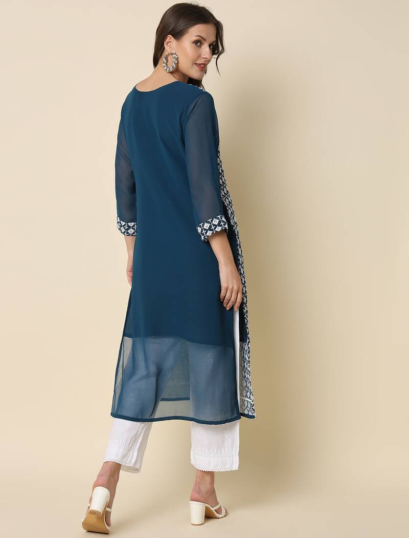 teal georgette festive wear long kurti