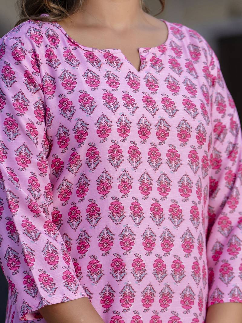pink blended cotton festive top and bottom