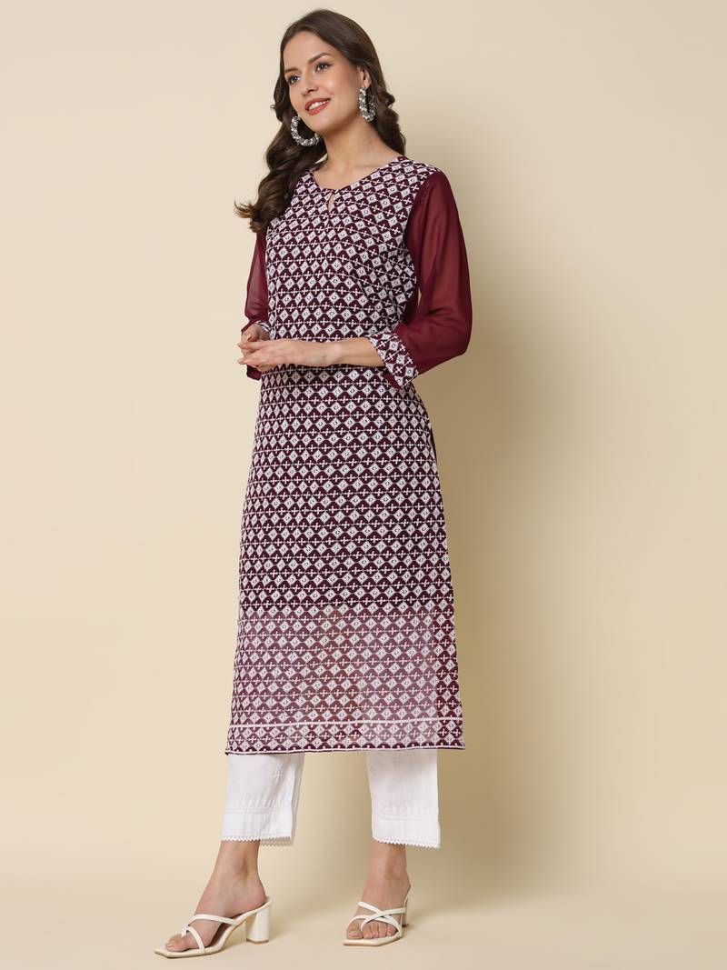 purple georgette festive wear long kurti