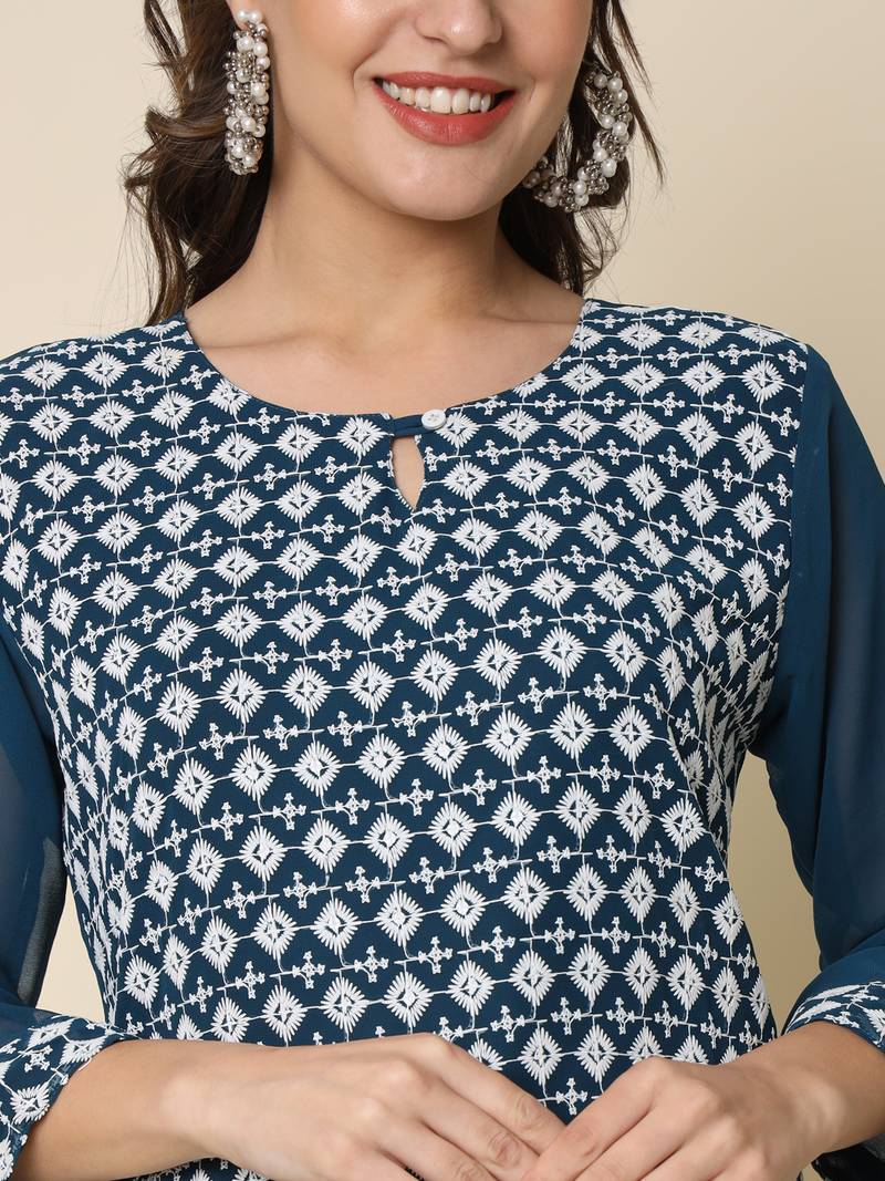teal georgette festive wear long kurti