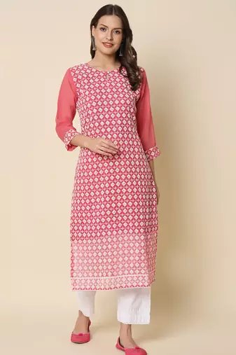 pink georgette festive wear long kurti