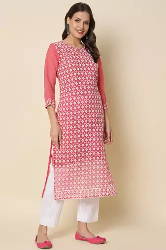 pink georgette festive wear long kurti