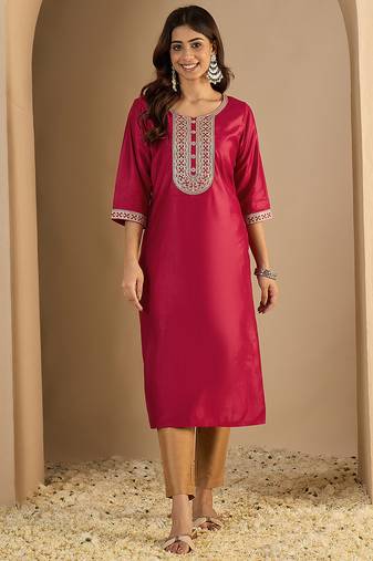 pink silk blend festive wear long kurti