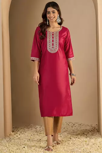 pink silk blend festive wear long kurti