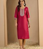 pink silk blend festive wear long kurti