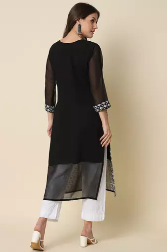 black georgette festive wear long kurti
