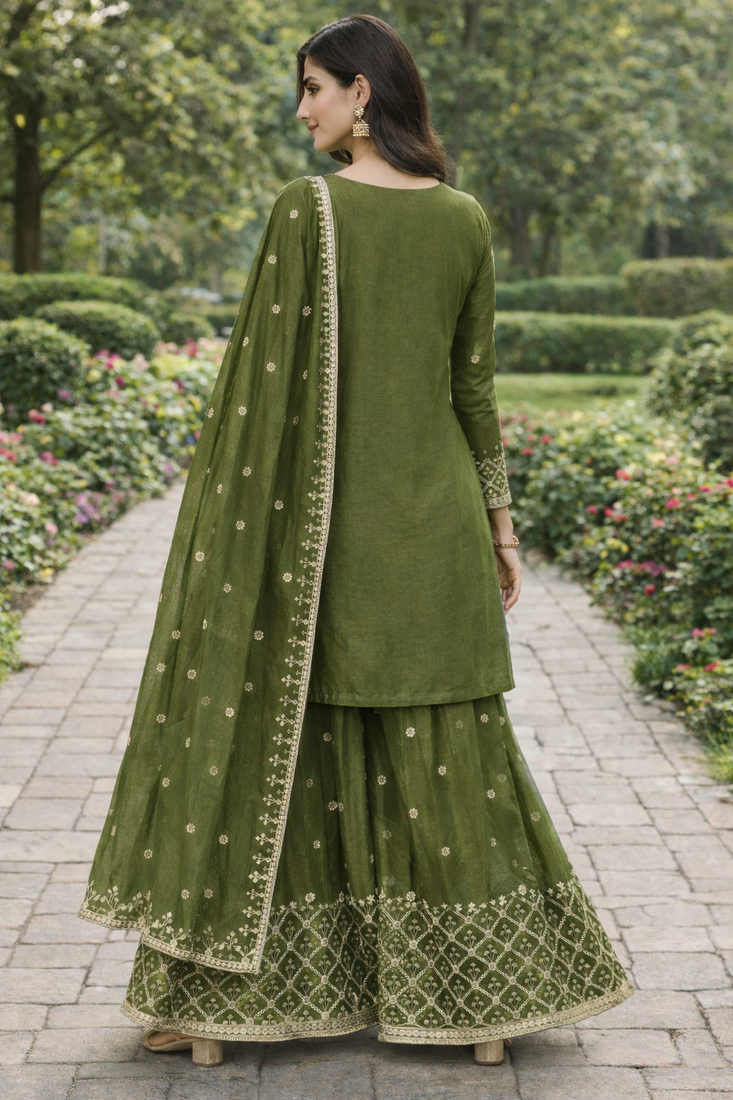 mehendi chinon festive kurta set
