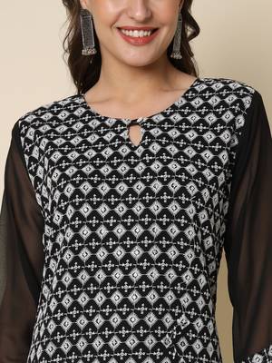 black georgette festive wear long kurti 4