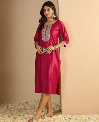 pink silk blend festive wear long kurti 2