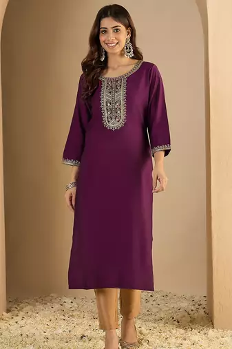 purple silk blend festive wear long kurti