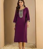 purple silk blend festive wear long kurti