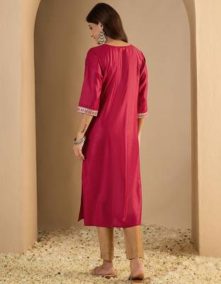 pink silk blend festive wear long kurti 3