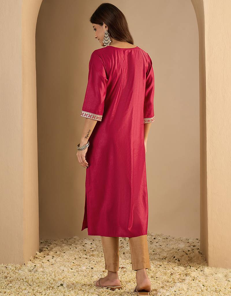 pink silk blend festive wear long kurti