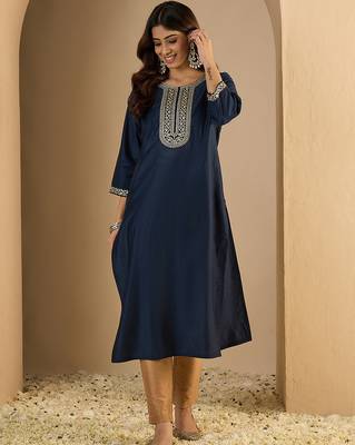 navy-blue silk blend festive wear long kurti 1