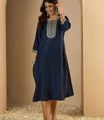 navy-blue silk blend festive wear long kurti