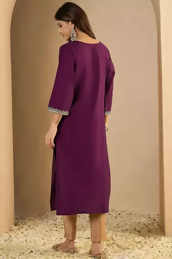purple silk blend festive wear long kurti