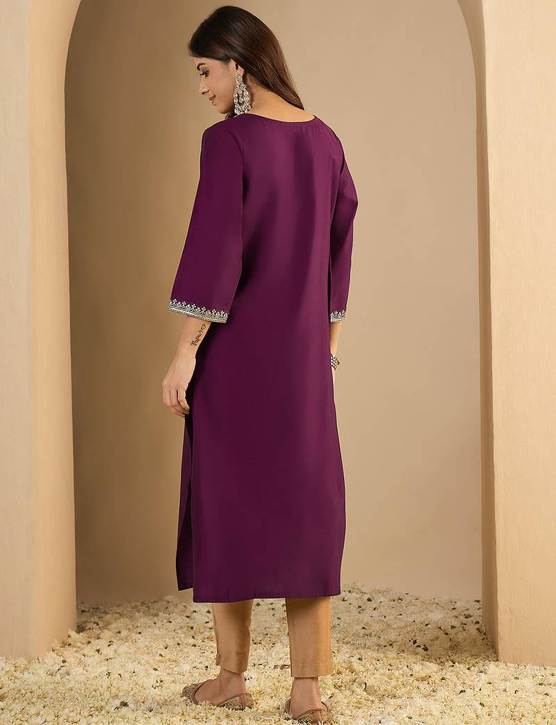 purple silk blend festive wear long kurti