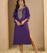 purple silk blend festive wear long kurti
