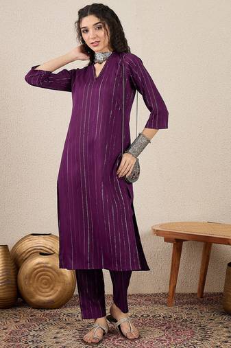 purple cotton silk festive top and bottom