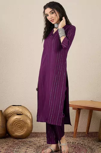 purple cotton silk festive top and bottom
