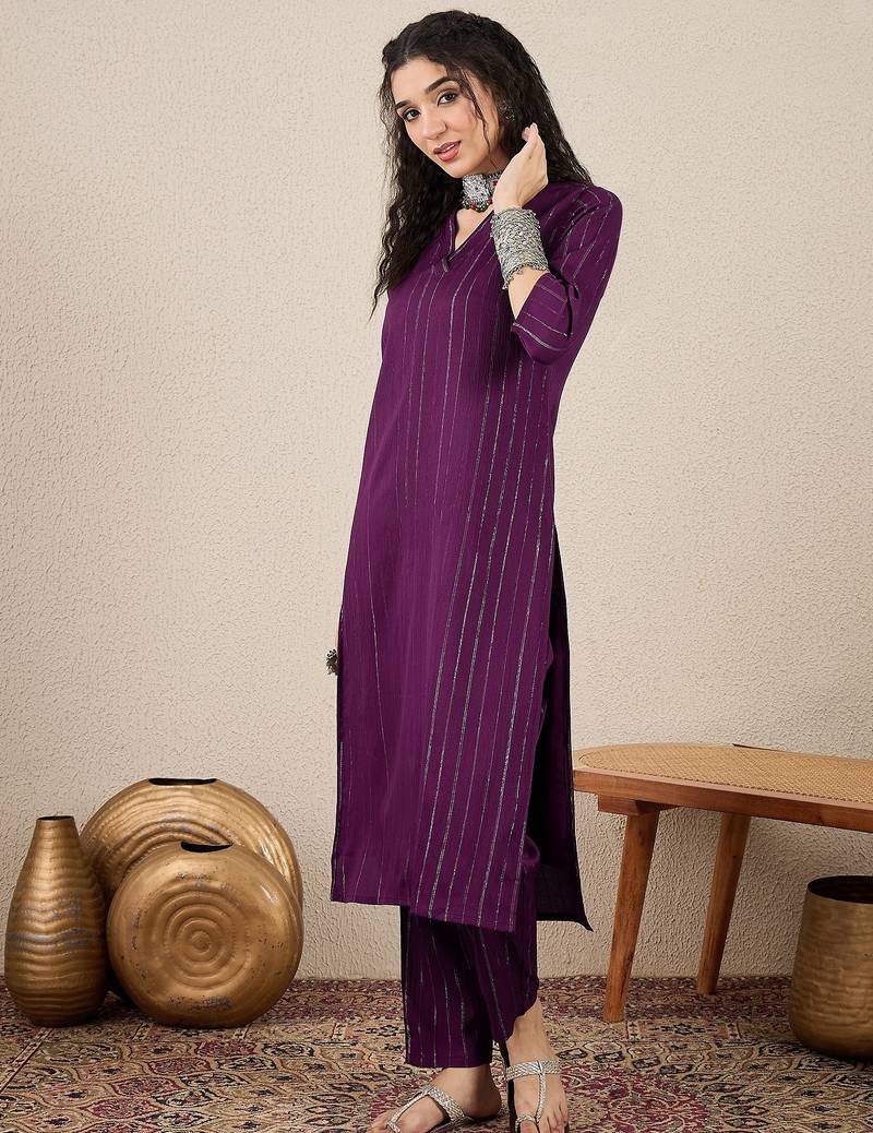 purple cotton silk festive top and bottom