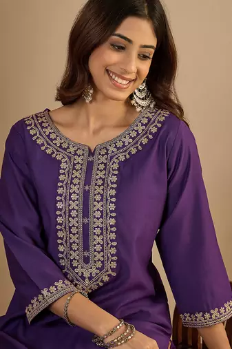 purple silk blend festive wear long kurti