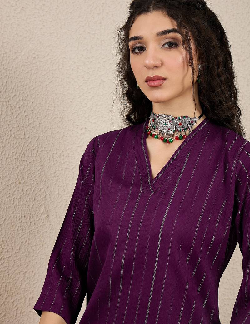 purple cotton silk festive top and bottom