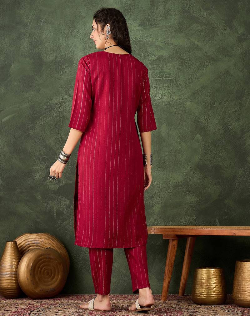 maroon cotton silk festive top and bottom
