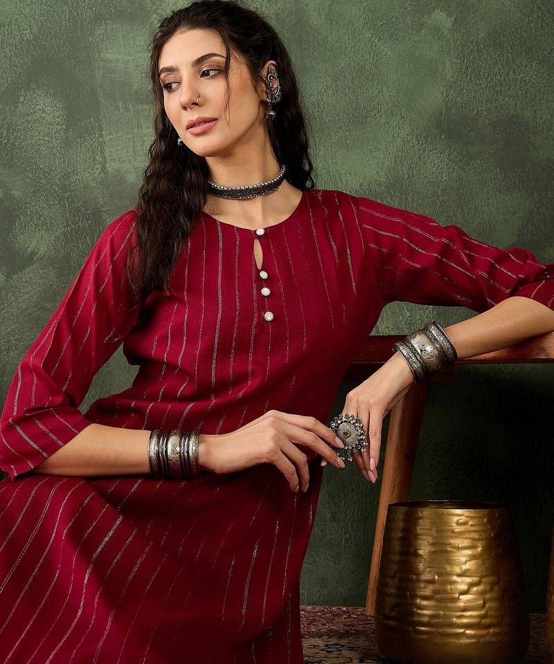 maroon cotton silk festive top and bottom