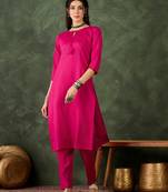 rani-pink cotton silk festive top and bottom