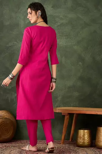 rani-pink cotton silk festive top and bottom